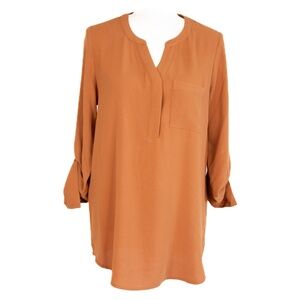 Apt. 9 Women's Burnt Orange Long Sleeve Blouse w/ Gathered Sleeves, Size M